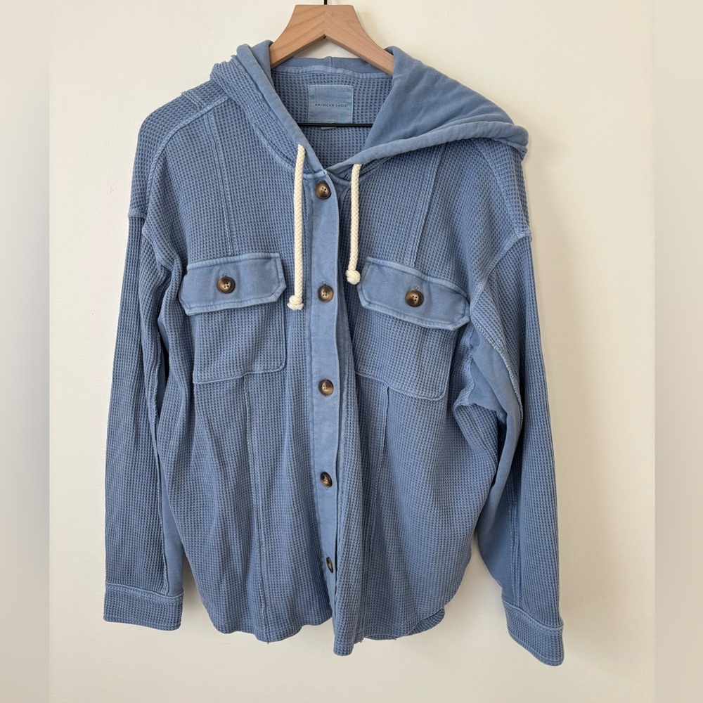 American Eagle Outfitters Light Blue Textured Button-up Shirt or Jacket in XL